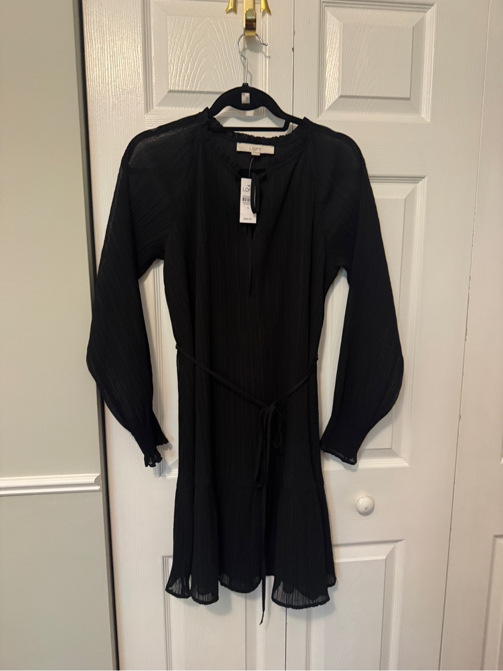 LOFT Black Ruffled Neck Dress
